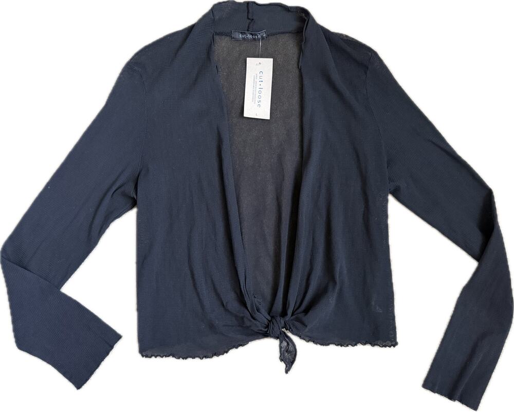 NWT Cut Loose Tulle Cropped‎ Cardigan Black Mesh Tie Front Large Layer Lagenlook